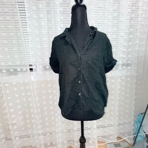 Black Button down linen shirt large